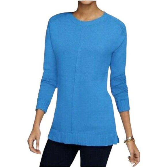 Talbots Women's Cyan Blue Drop Shoulder Tunic Sweater SIZE-MEDIUM - Picture 1 of 12